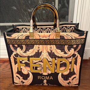 Fendi Black and Gold Patterned Tote